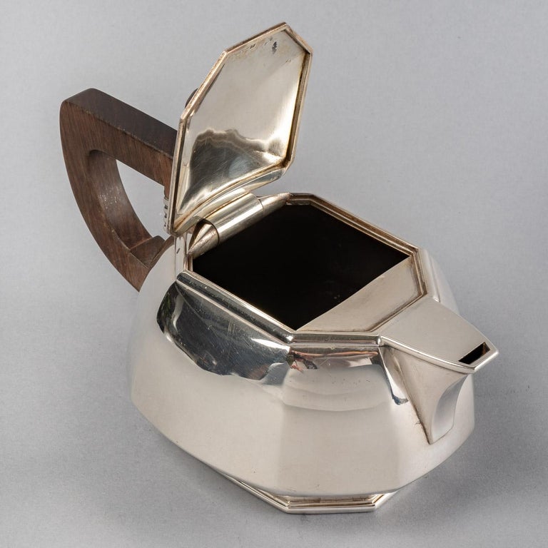 1930 Puiforcat - Tea And Coffee Set In Sterling Silver And Rosewood For Sale 2
