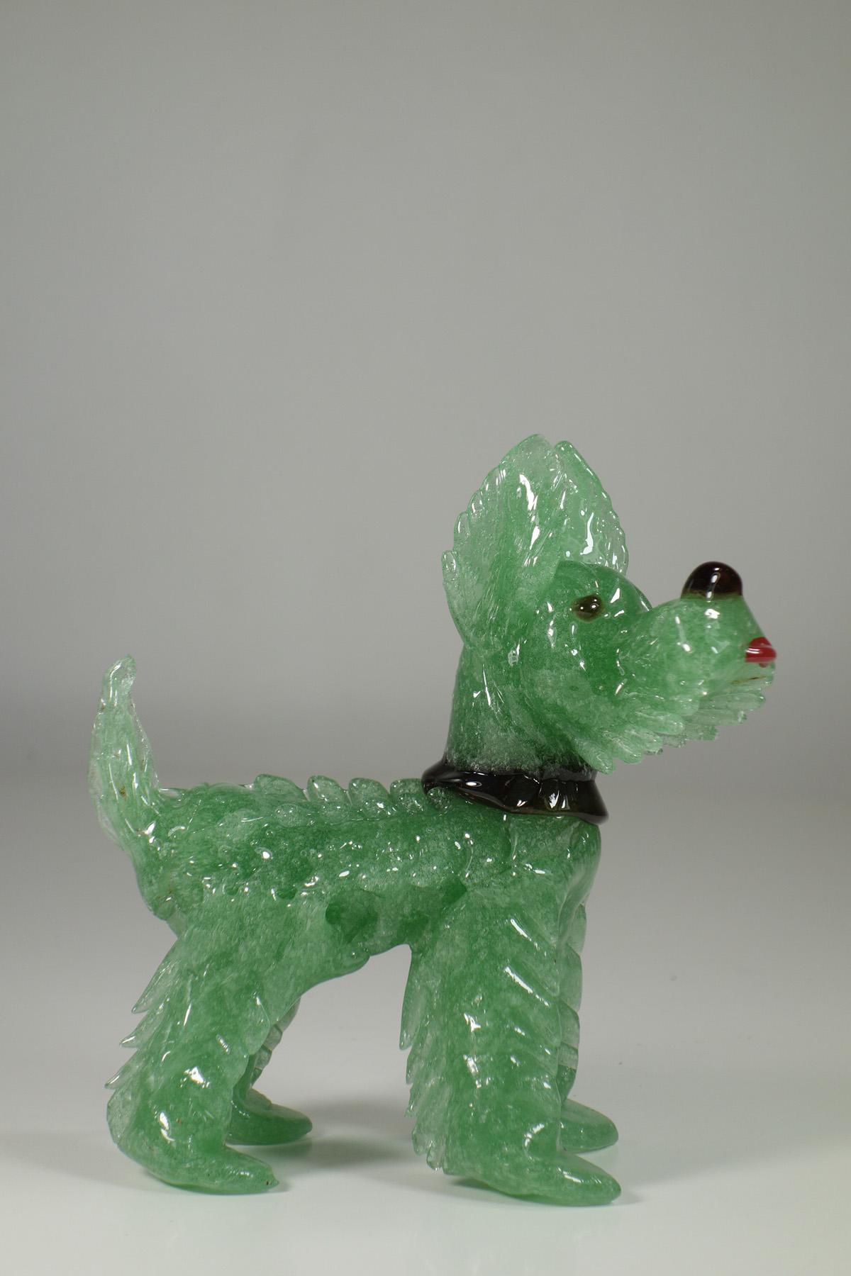 1930 Pulegoso Greene & Greene Green in vetro di Murano Art Deco Italiano Cane Terrier Animale In condizioni ottime in vendita a Brescia, IT