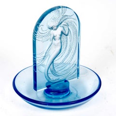1930 René Lalique - Ashtray Pintray Naiade Mermaid Blue Glass