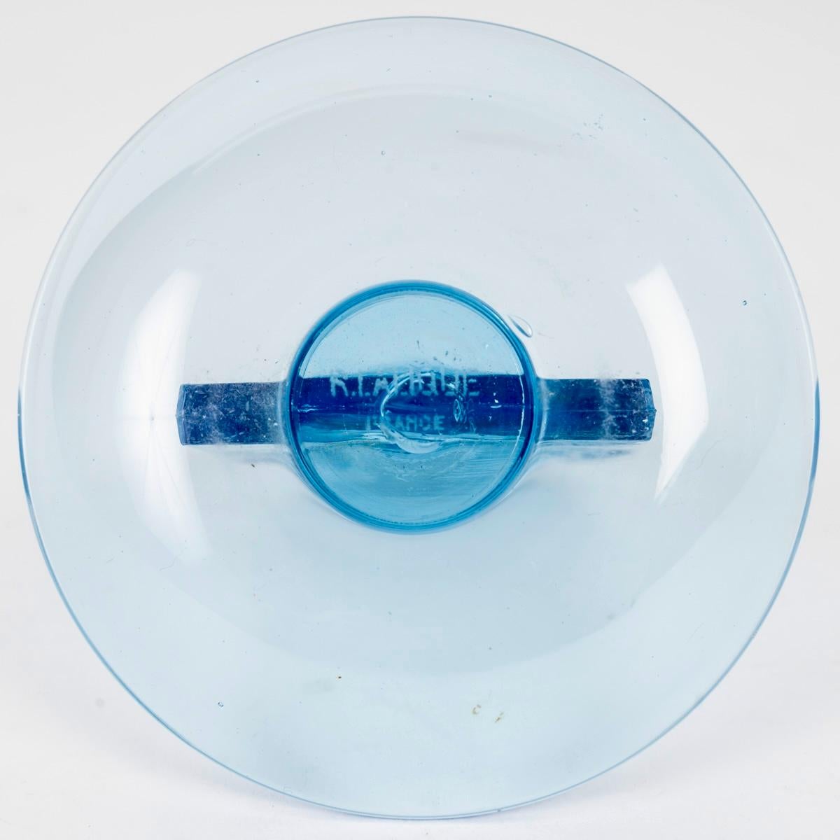 French 1930 René Lalique - Ashtray Pintray Naiade Mermaid Blue Glass