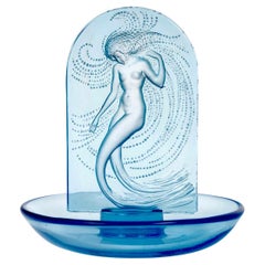 1930 René Lalique - Ashtray Pintray Naiade Mermaid Blue Glass
