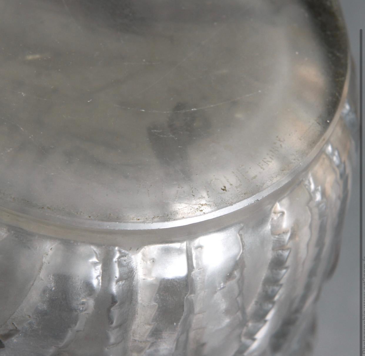 Molded 1930 Rene Lalique Borneo Vase in Glass with Shinny Original Brown Enamel