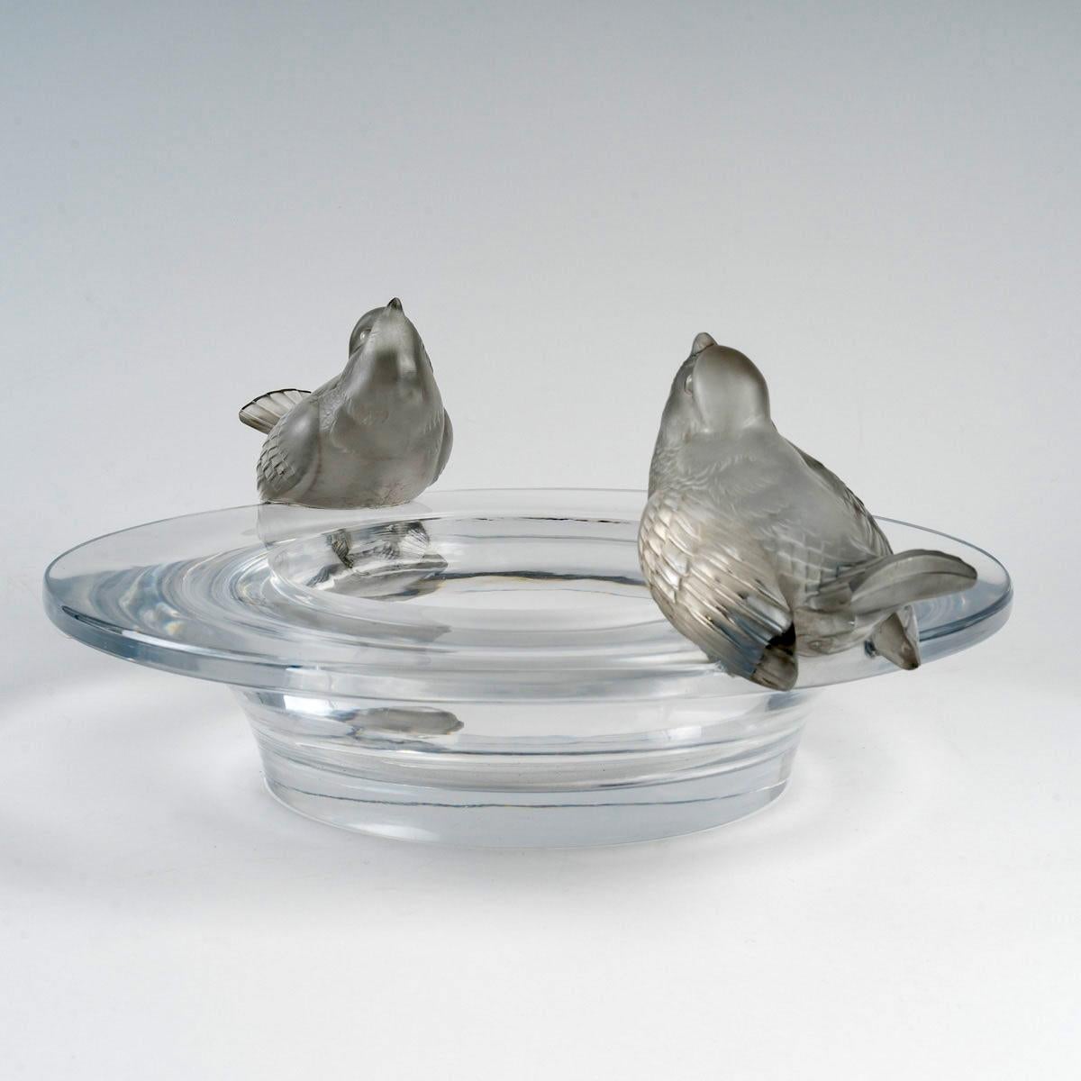 Art Deco 1930 René Lalique Bowl Deux Moineaux Moqueurs Glass Sparrows