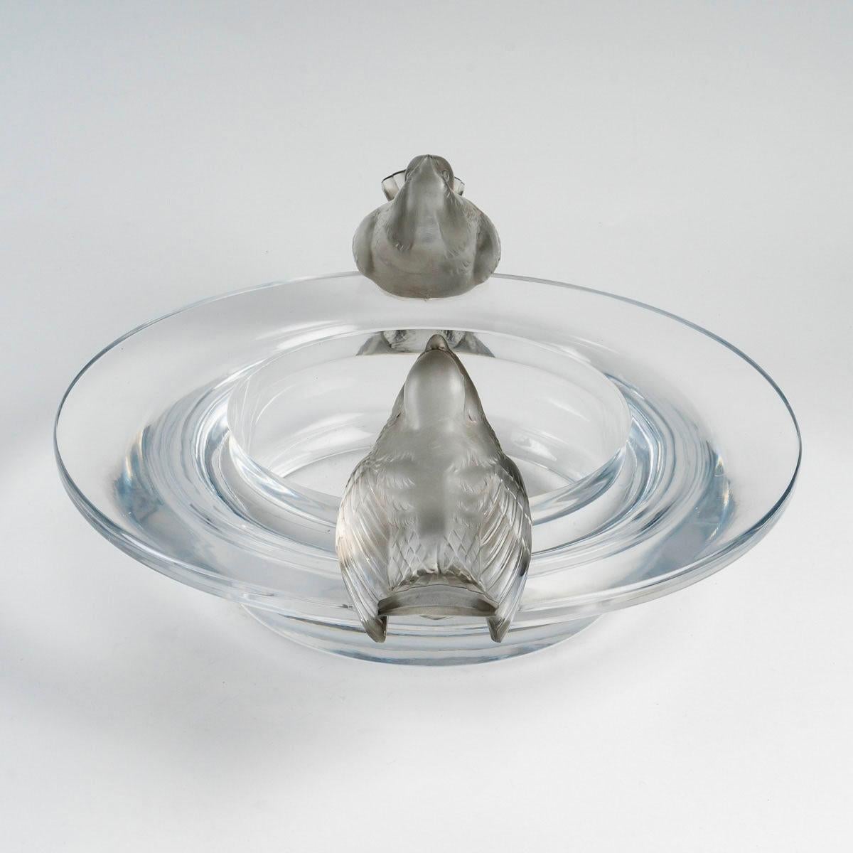 French 1930 René Lalique Bowl Deux Moineaux Moqueurs Glass Sparrows