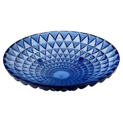 1930 René Lalique, Bowl Rosaces Navy Blue Glass