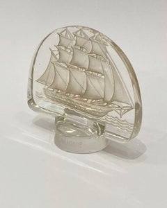 1930 René Lalique Caravelle Seal Clear Glass Sepia Patina, Ship Boat