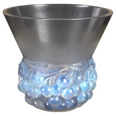 1930 René Lalique Cerises Vase in Opalescent Glass with Blue Patina Cherries