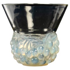 1930 René Lalique Cerises Vase in Opalescent Glass with Blue Patina Cherries