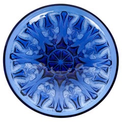 1930 René Lalique Coupe Bowl Anges Angels Navy Blue Glass