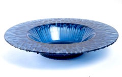 1930 René Lalique Flora Bella Bowl Navy Blue Glass Design by Suzanne Lalique