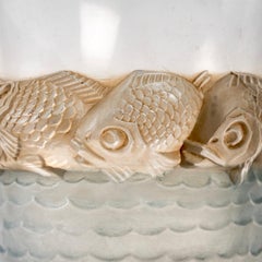 1930 René Lalique Piriac Vase in Clear & Frosted Glass with Blue & Sepia Patina