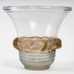 1930 René Lalique Piriac Vase in Clear 
Frosted Glass with Blue 
Sepia Patina