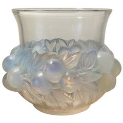 Vintage 1930 Rene Lalique Prunes Vase in Opalescent Glass, Fruits