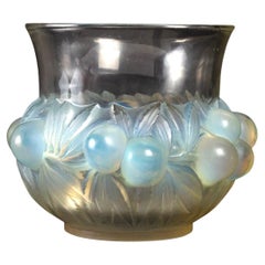Vintage 1930 Rene Lalique Prunes Vase in Opalescent Glass, Fruits