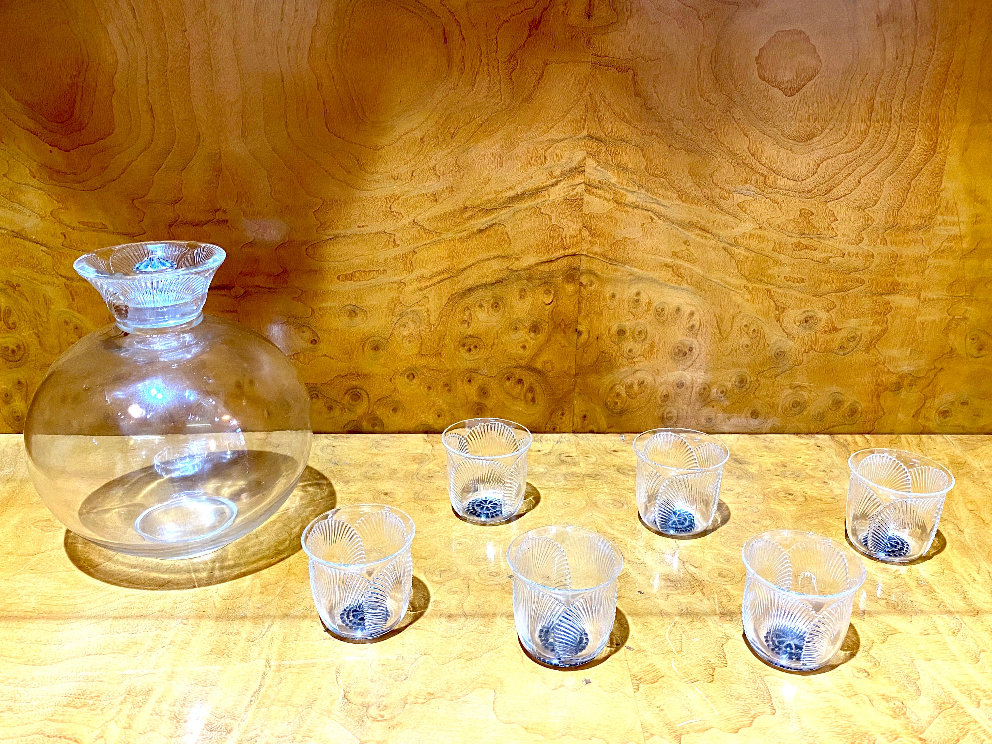 Set of 6 (six) drinking glasses made by René Lalique in 1930. Model is named 