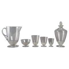 1930 René Lalique, Set of Tablewares Glasses Nippon Clear Glass, 50 Pieces