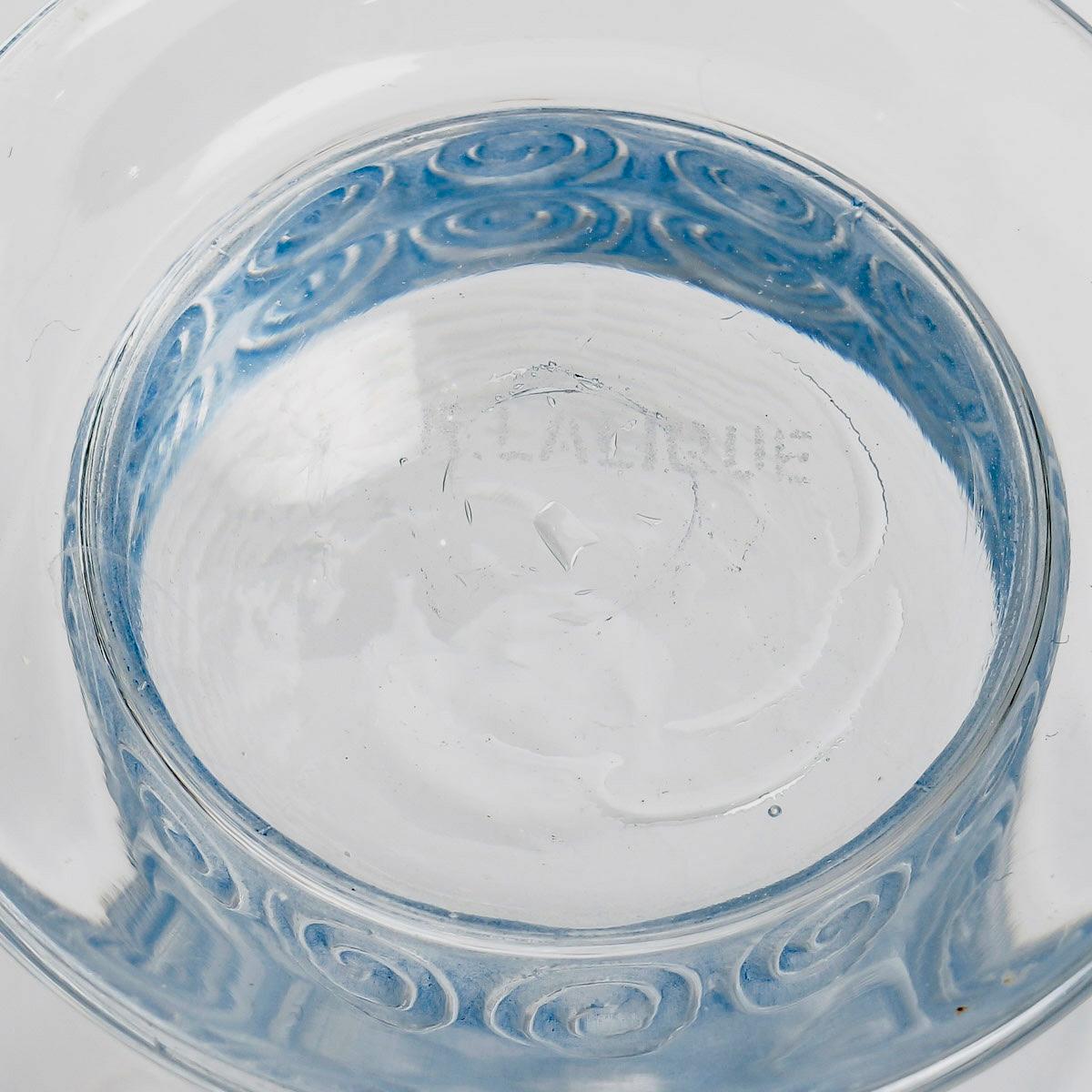 Molded 1930 René Lalique - Set Of Three Glasses Chinon Glass With Blue Patina For Sale