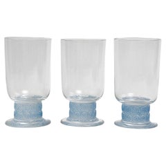 1930 René Lalique - Set Of Three Glasses Chinon Glass With Blue Patina