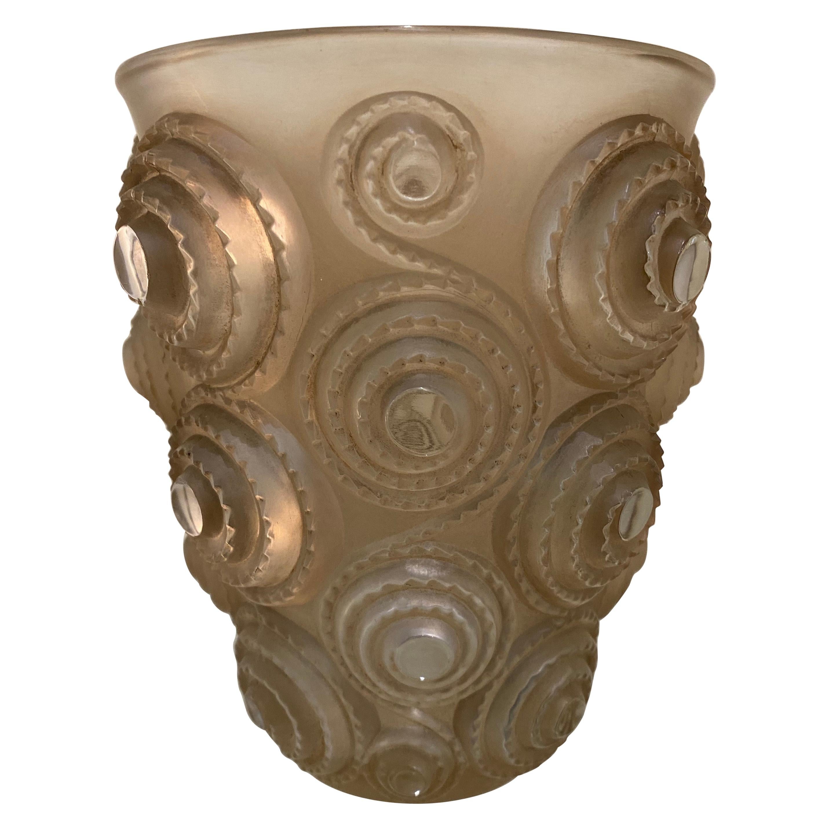 1930 René Lalique Spirales Vase in Glass with Sepia Patina Art Deco