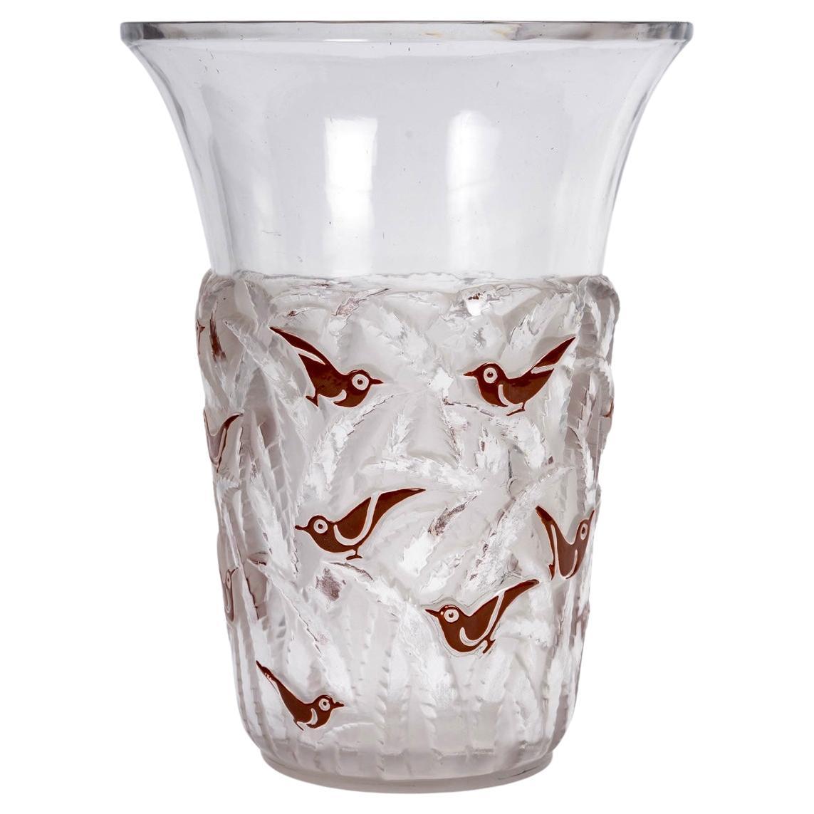 1930 René Lalique - Vase Borneo Glass With Original Brown Enamel