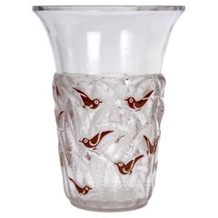 Antique 1930 René Lalique - Vase Borneo Glass With Original Brown Enamel