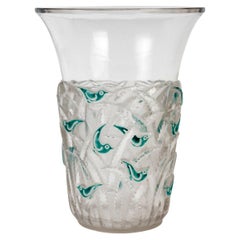 Antique 1930 René Lalique - Vase Borneo Glass With Original Green Enamel
