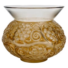 Vintage 1930 René Lalique Vase Fontainebleau Glass with Sepia Patina