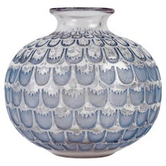 Vintage 1930 Rene Lalique Vase Grenade Clear Glass with Blue Patina