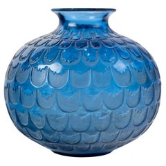 1930 Rene Lalique Vase Grenade Navy Blue Glass