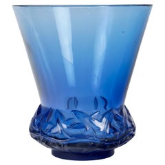 Vintage 1930 René Lalique Vase Lierre Navy Blue Glass, Ivy