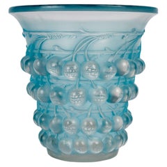 1930 René Lalique Vase Montmorency Glass with Blue Patina Cherries