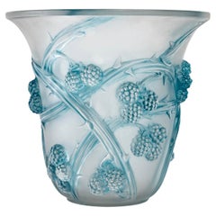 1930 René Lalique, Vase Mures Frosted Glass with Blue Patina