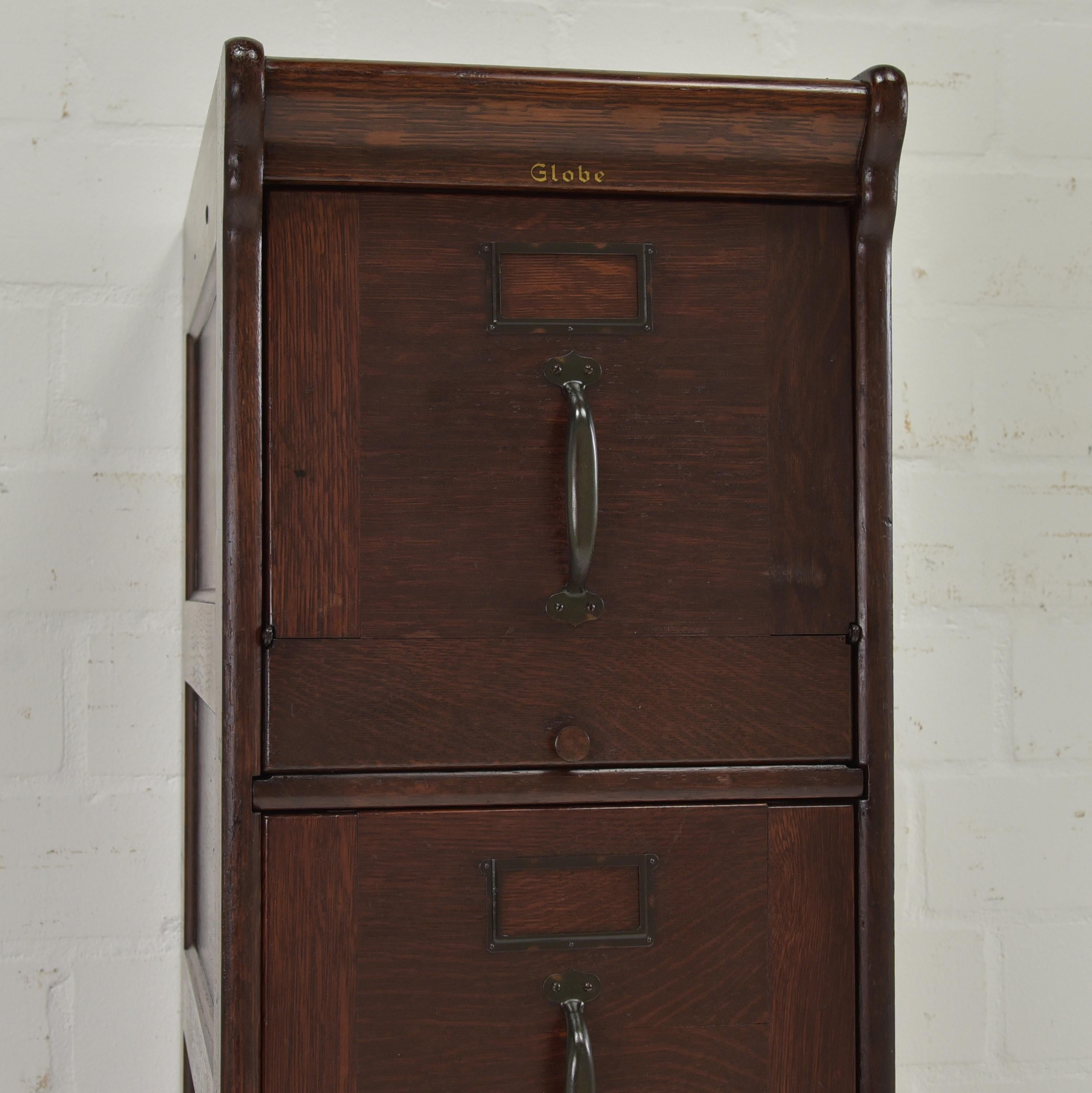 Early 20th Century 1930 restored Globe-Wernicke filing cabinet oak drawer cabinet antique For Sale