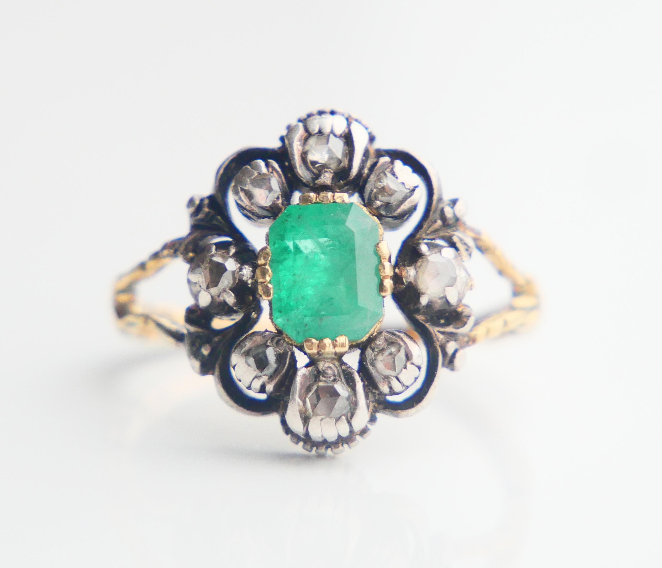 1930 Ring 1.25ct Emerald 0.5ctw Diamonds solid 18K Gold Silver ØUS8.25 /5.3gr For Sale 5