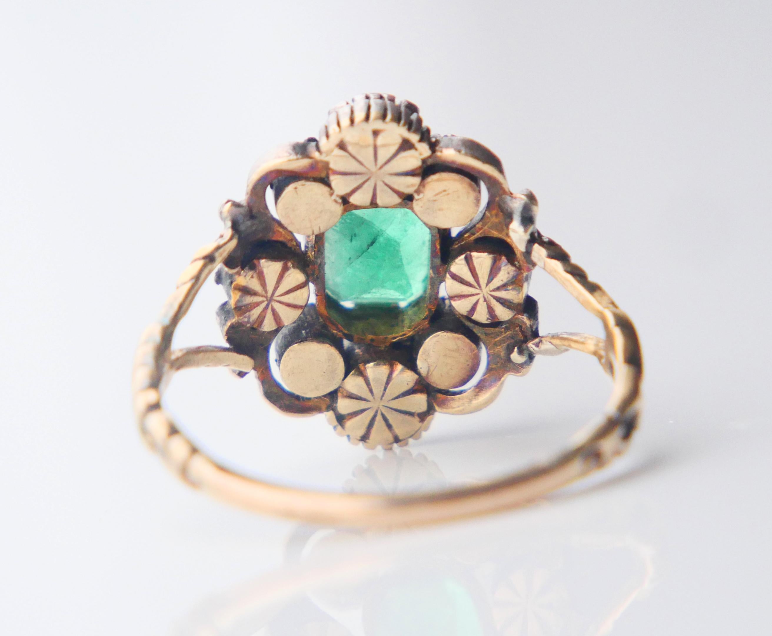 1930 Ring 1.25ct Emerald 0.5ctw Diamonds solid 18K Gold Silver ØUS8.25 /5.3gr For Sale 6