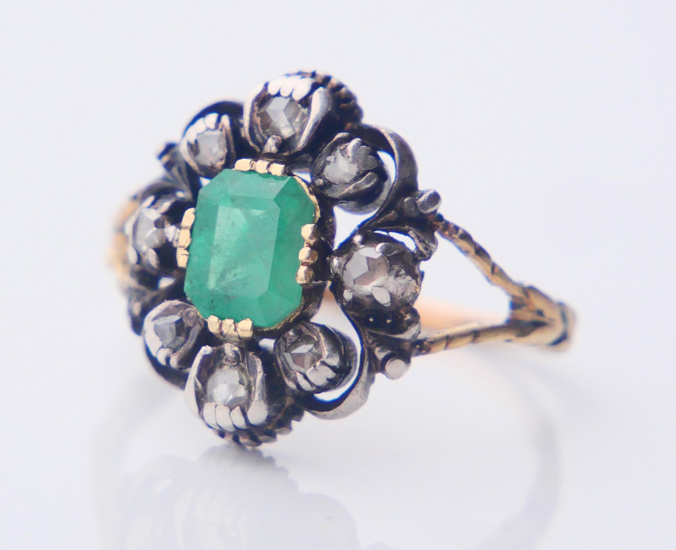 1930 Ring 1.25ct Emerald 0.5ctw Diamonds solid 18K Gold Silver ØUS8.25 /5.3gr For Sale 7
