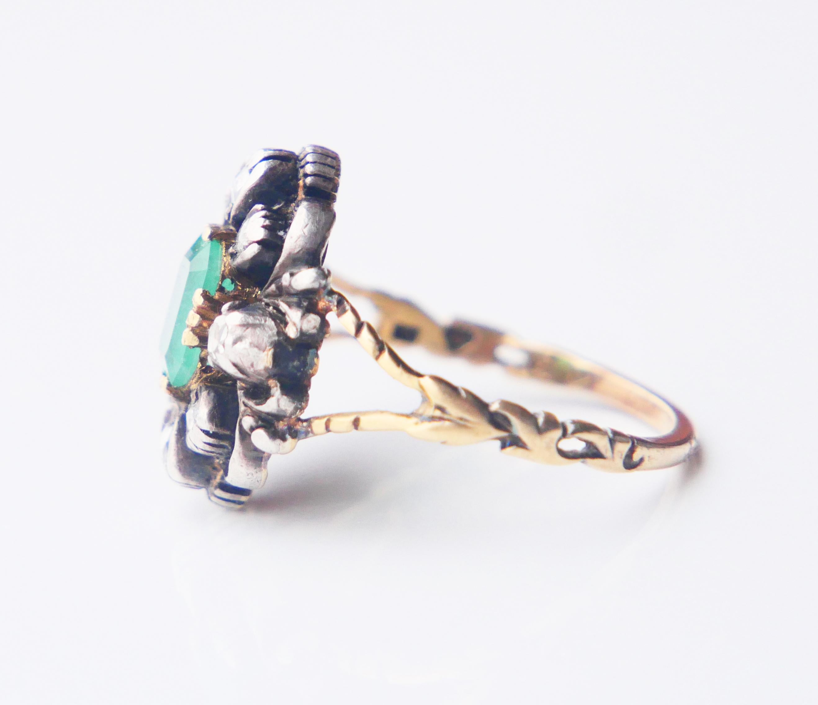 1930 Ring 1.25ct Emerald 0.5ctw Diamonds solid 18K Gold Silver ØUS8.25 /5.3gr For Sale 9