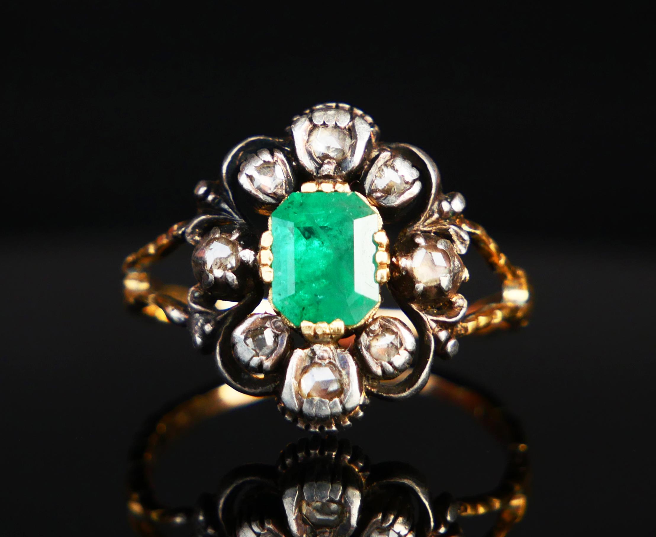 Art Deco 1930 Ring 1.25ct Emerald 0.5ctw Diamonds solid 18K Gold Silver ØUS8.25 /5.3gr For Sale