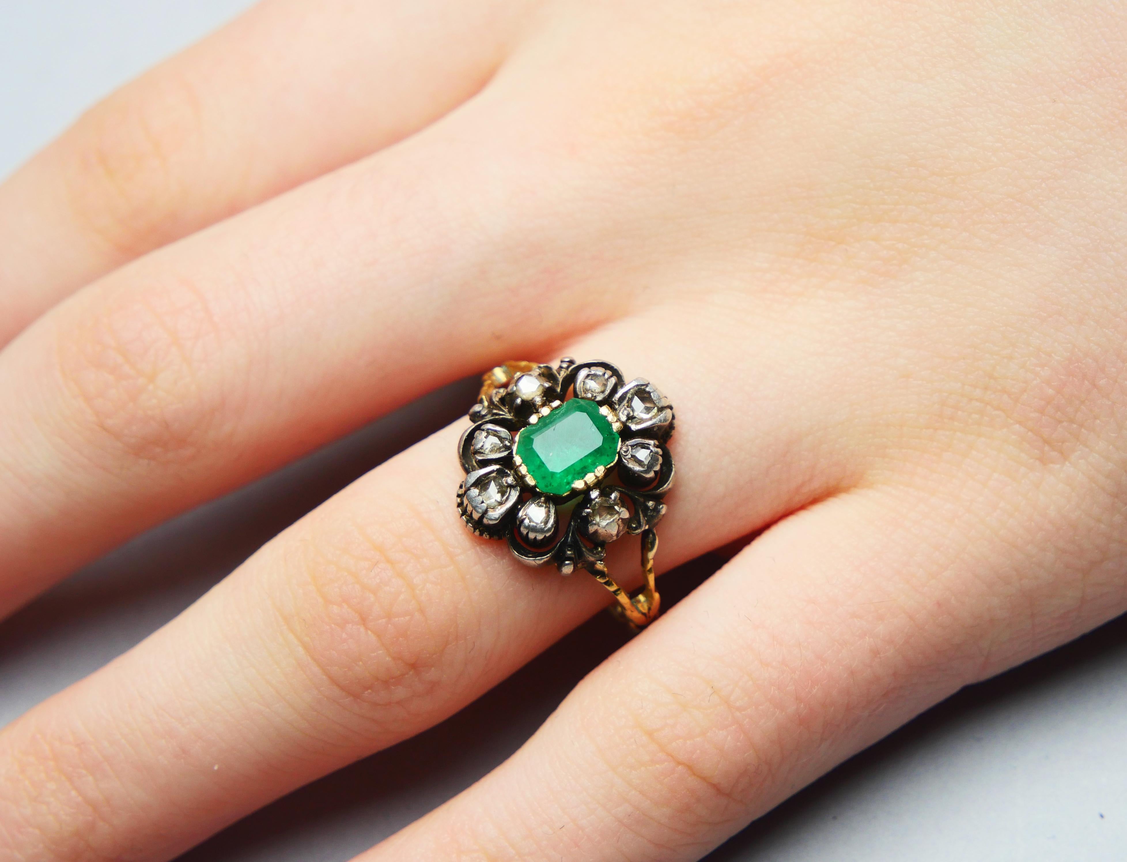 1930 Ring 1.25ct Emerald 0.5ctw Diamonds solid 18K Gold Silver ØUS8.25 /5.3gr For Sale 1