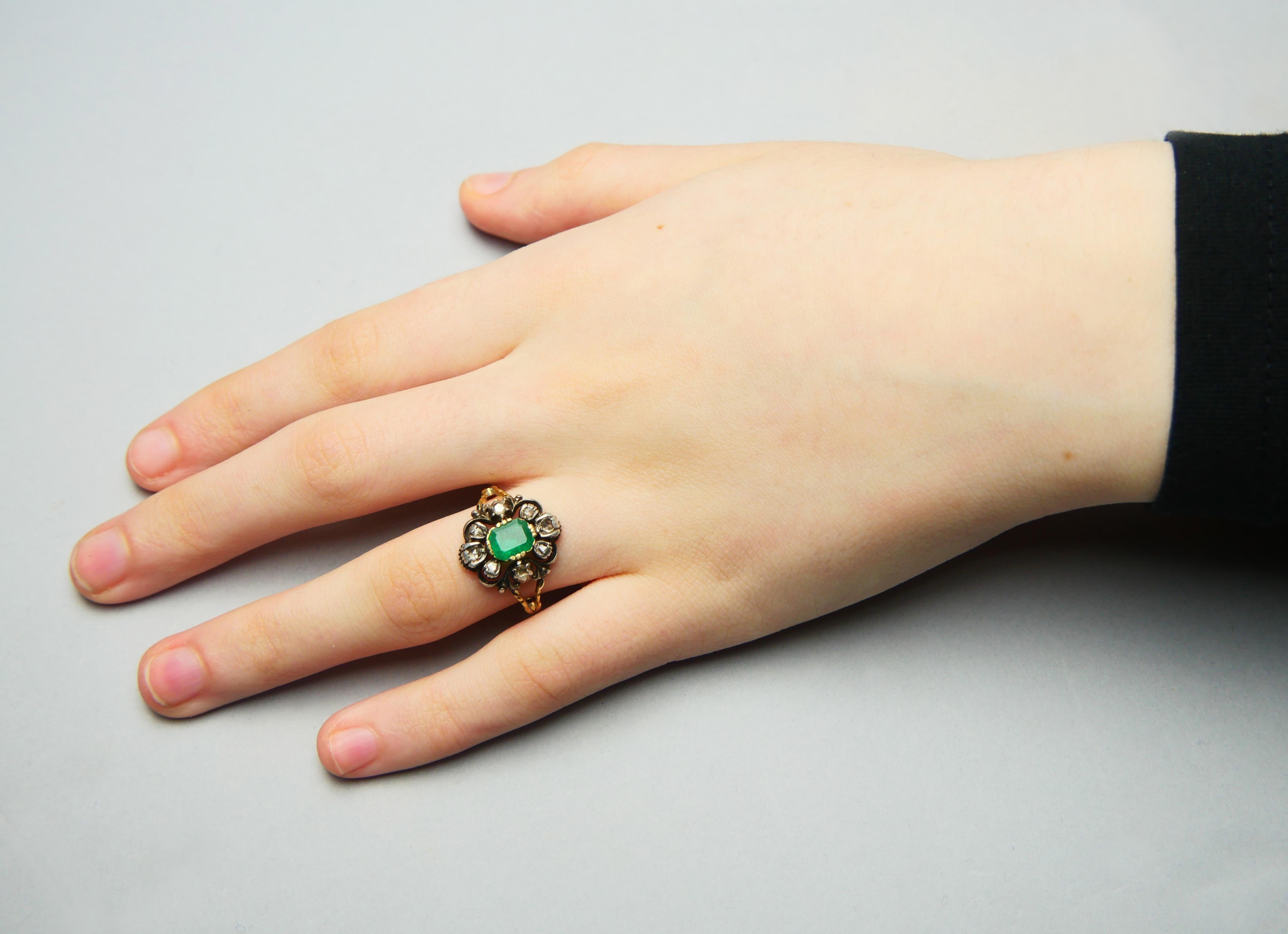 1930 Ring 1.25ct Emerald 0.5ctw Diamonds solid 18K Gold Silver ØUS8.25 /5.3gr For Sale 2