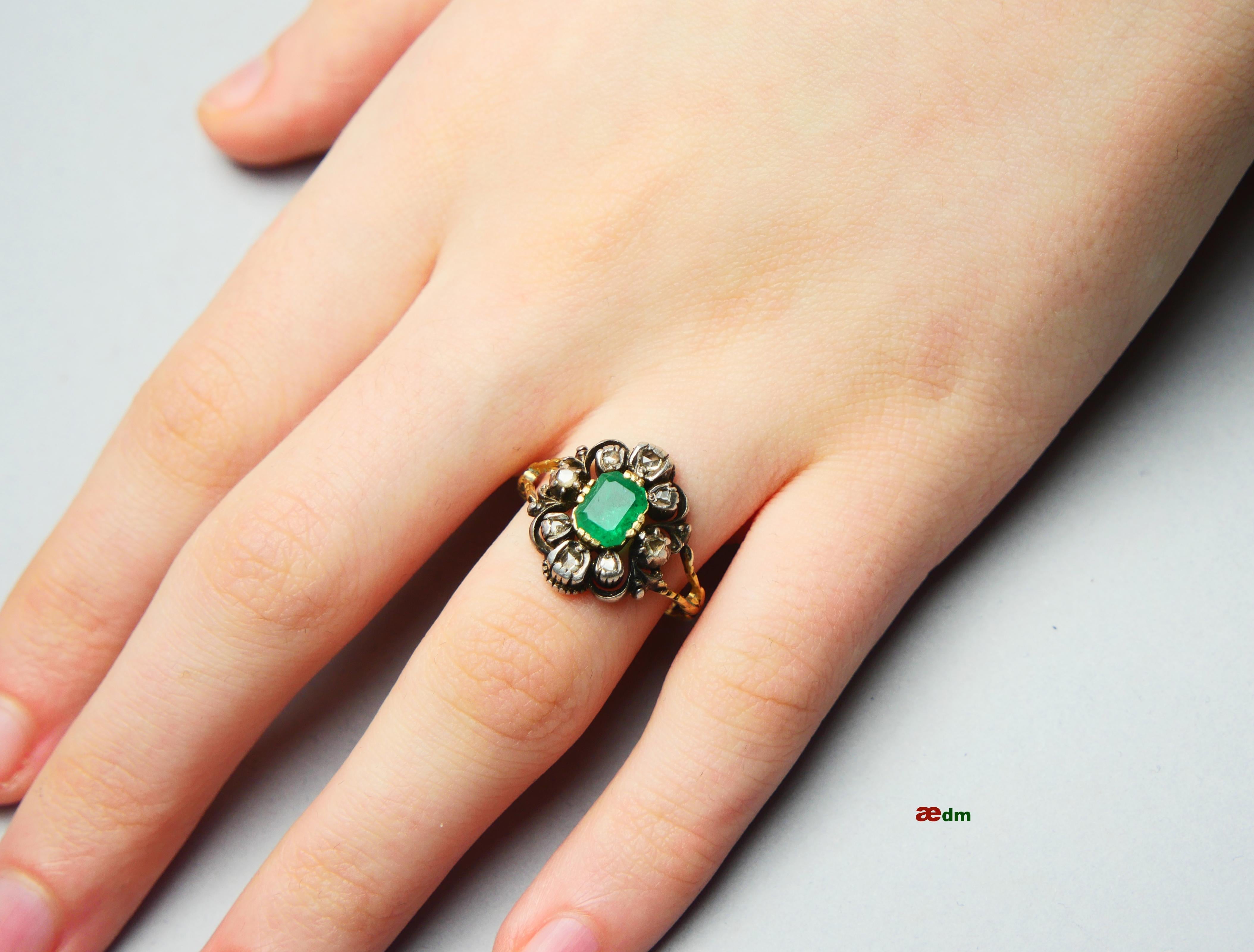 1930 Ring 1.25ct Emerald 0.5ctw Diamonds solid 18K Gold Silver ØUS8.25 /5.3gr For Sale 3