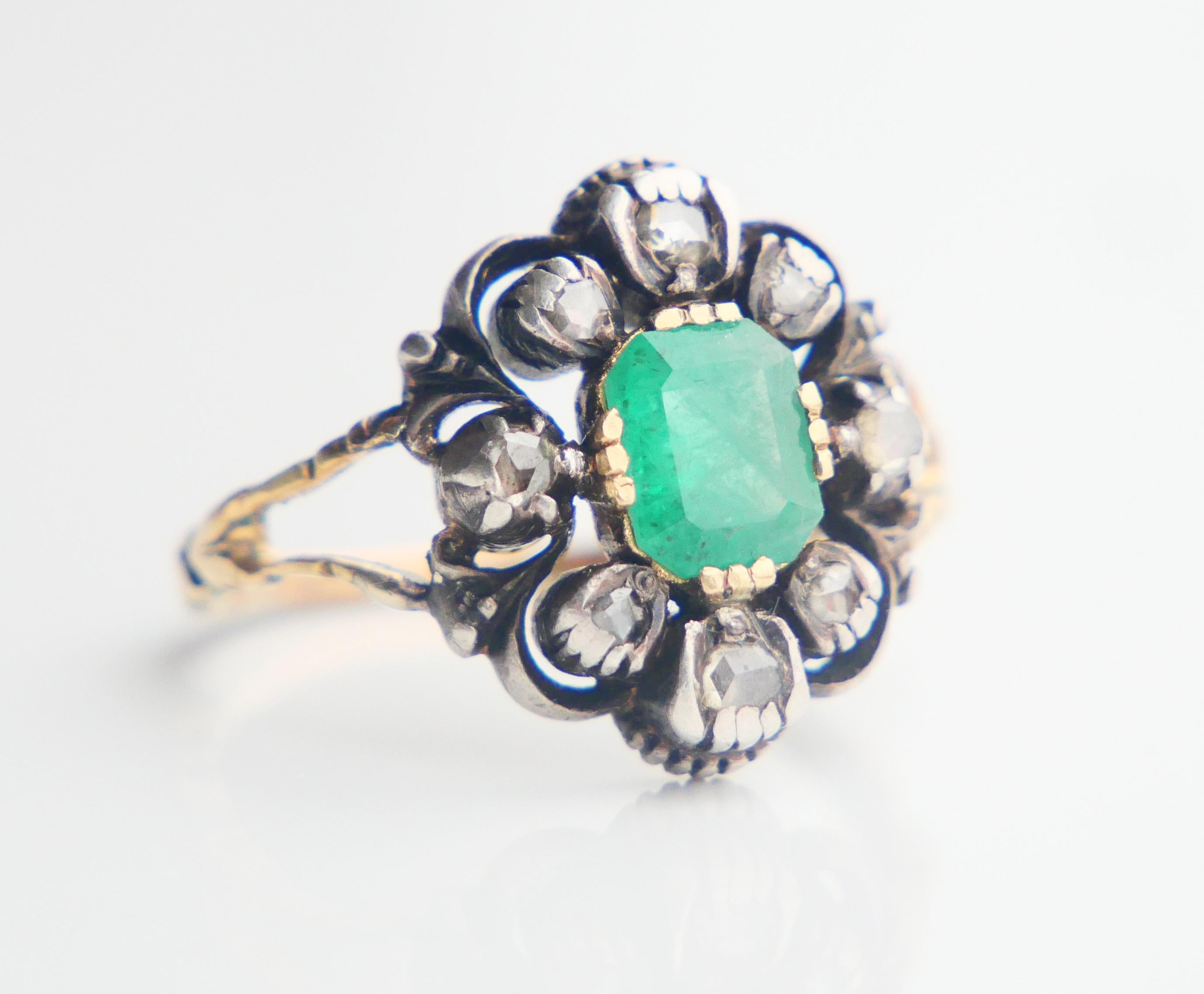 1930 Ring 1.25ct Emerald 0.5ctw Diamonds solid 18K Gold Silver ØUS8.25 /5.3gr For Sale 4