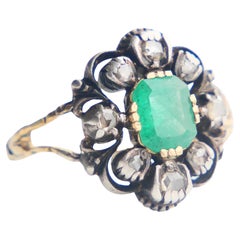 1930 Ring 1.25ct Emerald 0.5ctw Diamonds solid 18K Gold Silver ØUS8.25 /5.3gr