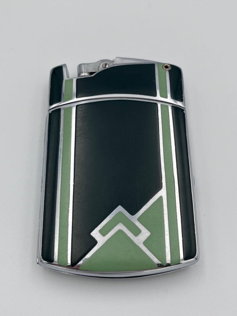 art deco cigarette lighter 1930 Ronson Tuxedo Art Deco Mint and Kelly Green Cigarette Lighter / Case  Combo