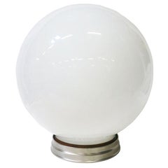 1930 Round Art Deco School House Milk Glass Ceiling Globe w Flush Celing Fixture