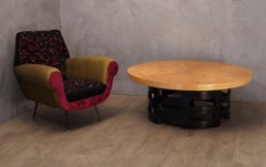 Midcentury Round Birch Root Light Beige France Sofa Table, 1930