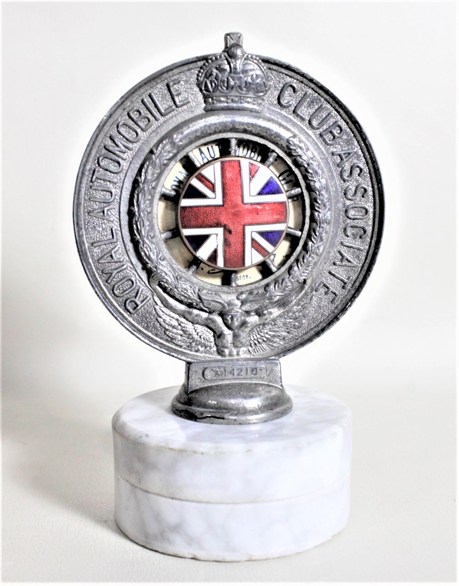 English 1930 Royal Automobile Club Associate British Enameled Radiator Cap Car Badge For Sale