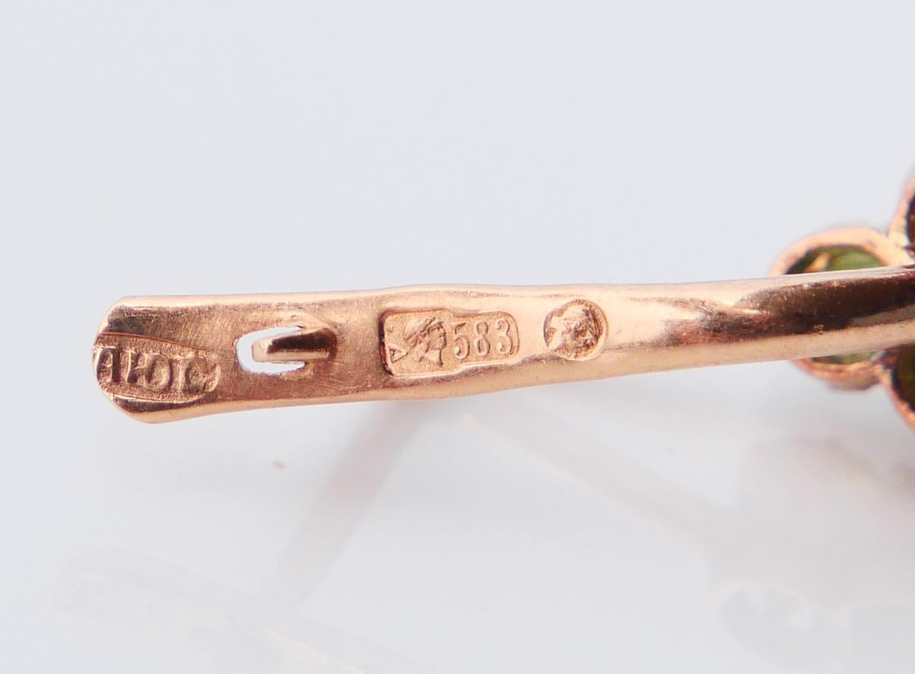 1930 Boucles d'oreilles russes Rubis 3.3 ctw Démantoïde de l'Oural massif 14K Or Rose / 5.4 gr en vente 6