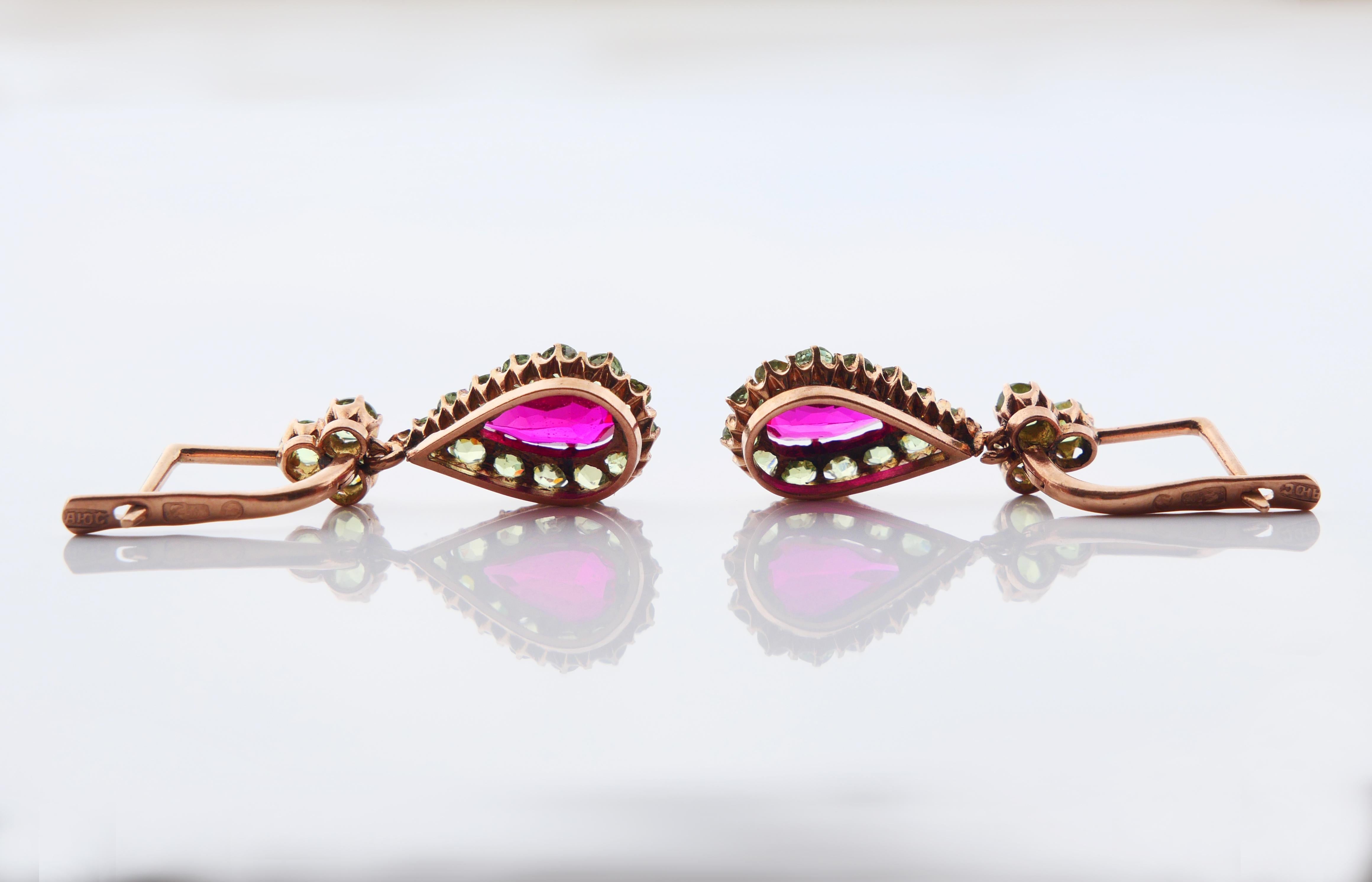 1930 Boucles d'oreilles russes Rubis 3.3 ctw Démantoïde de l'Oural massif 14K Or Rose / 5.4 gr en vente 4