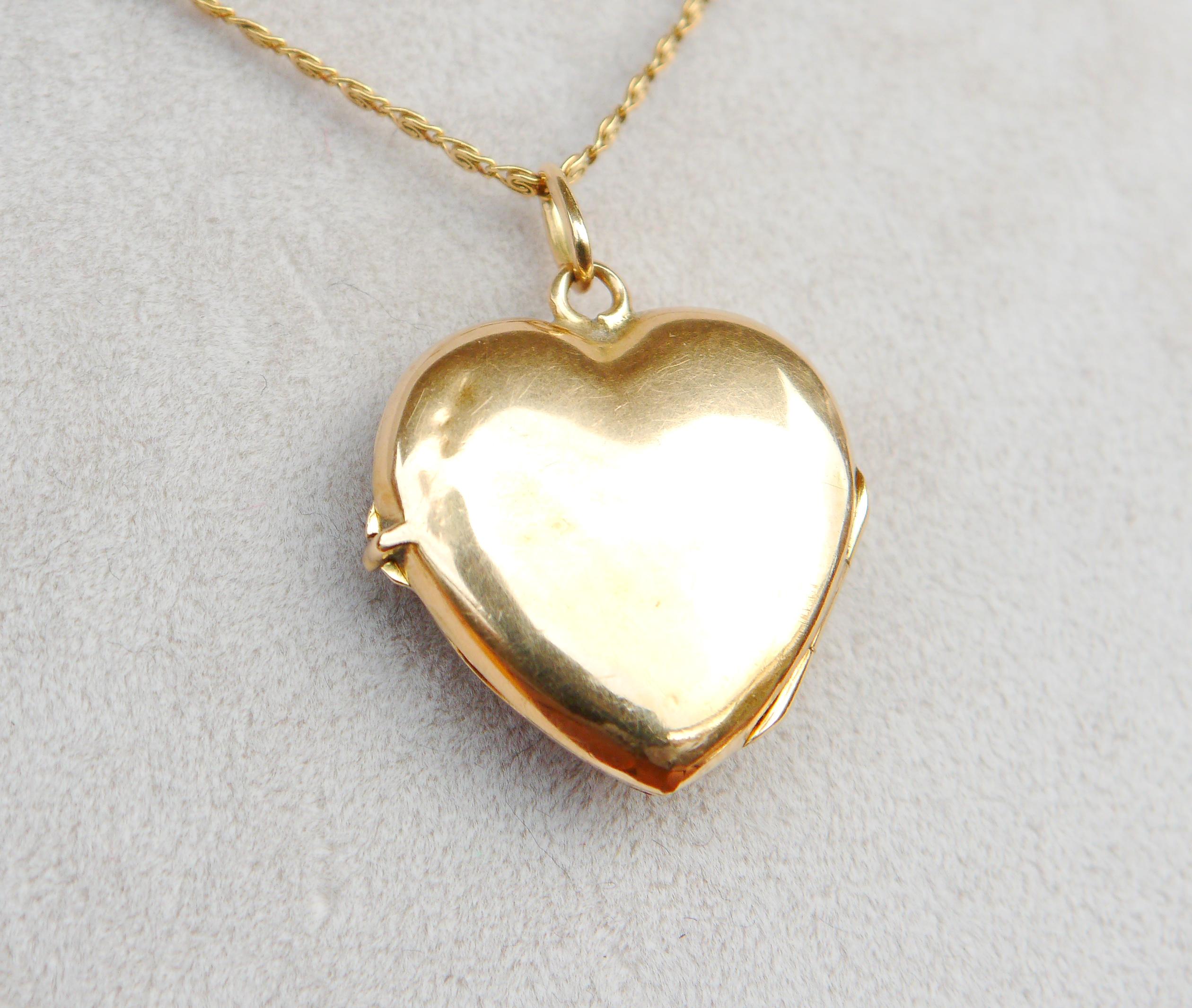 Taglio antico europeo 1930 Ciondolo a forma di cuore 583 Oro 14K / 5,2 gr